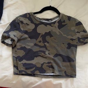 Camouflage print crop top t shirt